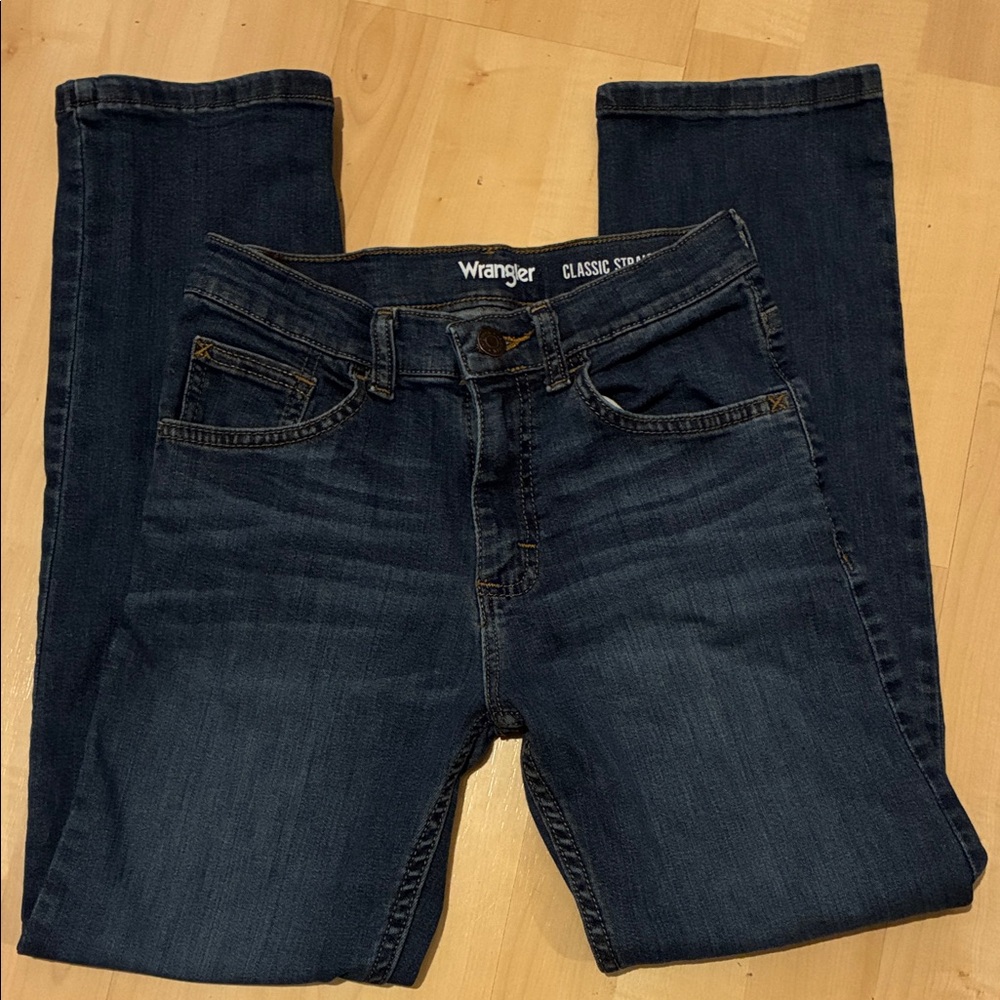 Wrangler Classic Straight Dark Indigo Denim Jeans.  12 slim